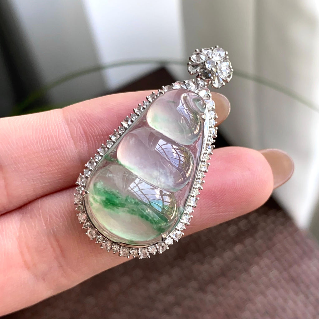 18k金钻镶冰种飘花福豆吊坠（yc263867）