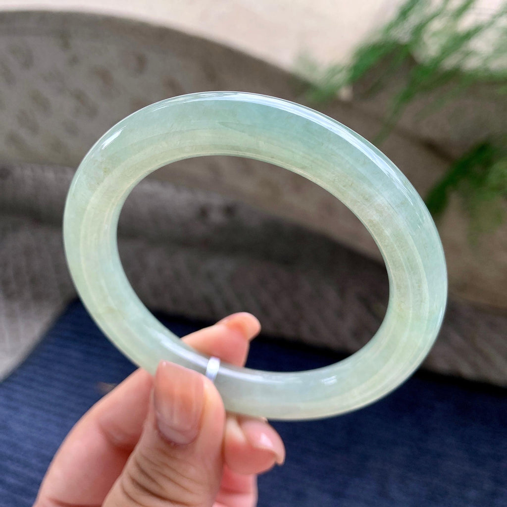 细糯种油青圆条手镯 55圈口 天然缅甸A货翡翠（yc532859）