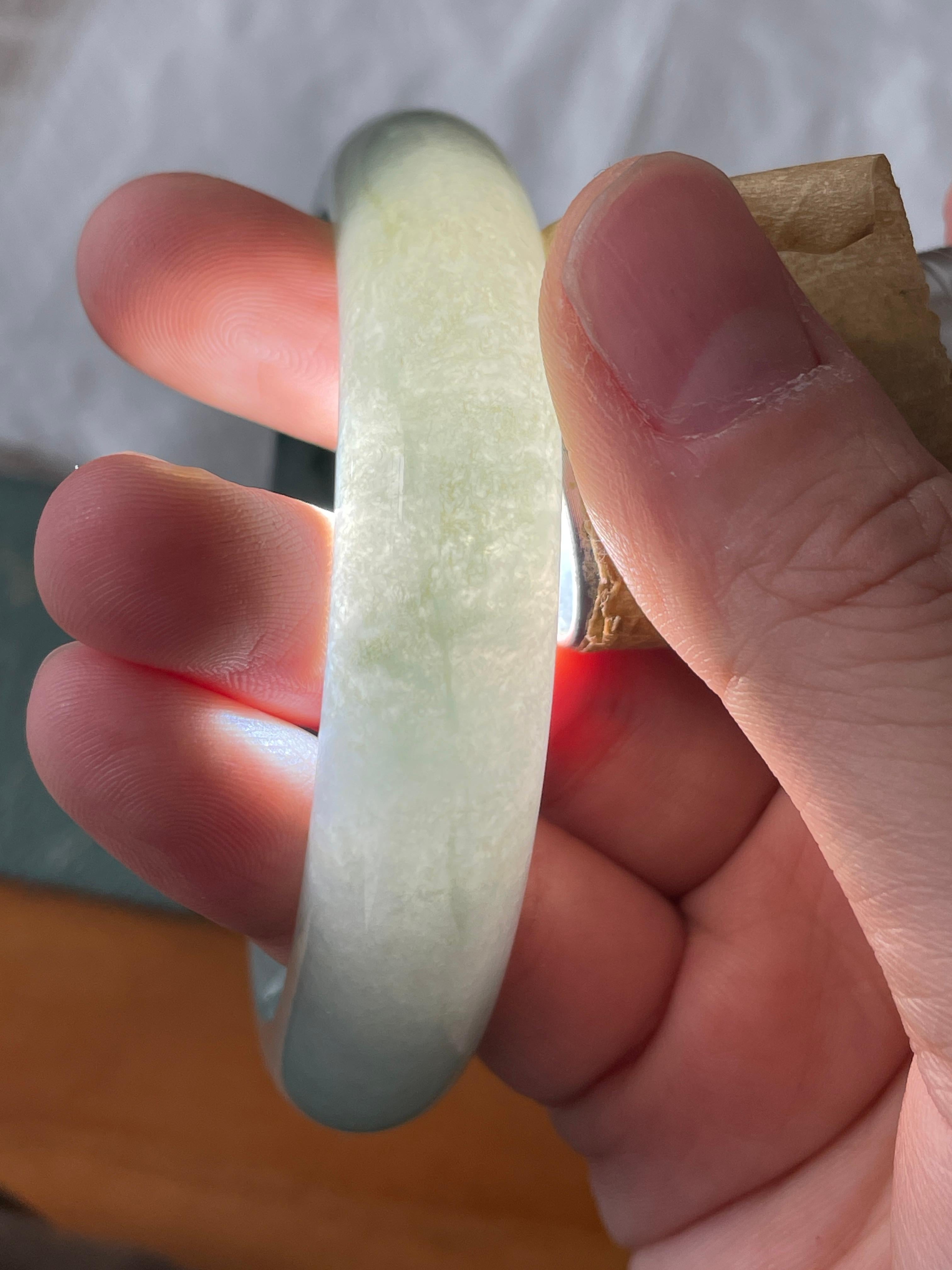 大圈口 细糯种飘蓝花正圈平安镯 58圈口 天然缅甸A货翡翠（yc534478）