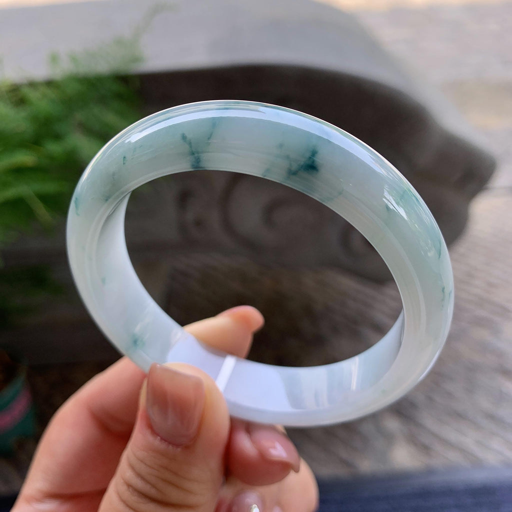 细糯种飘蓝花正圈平安镯 55圈口 天然缅甸A货翡翠（yc501360）