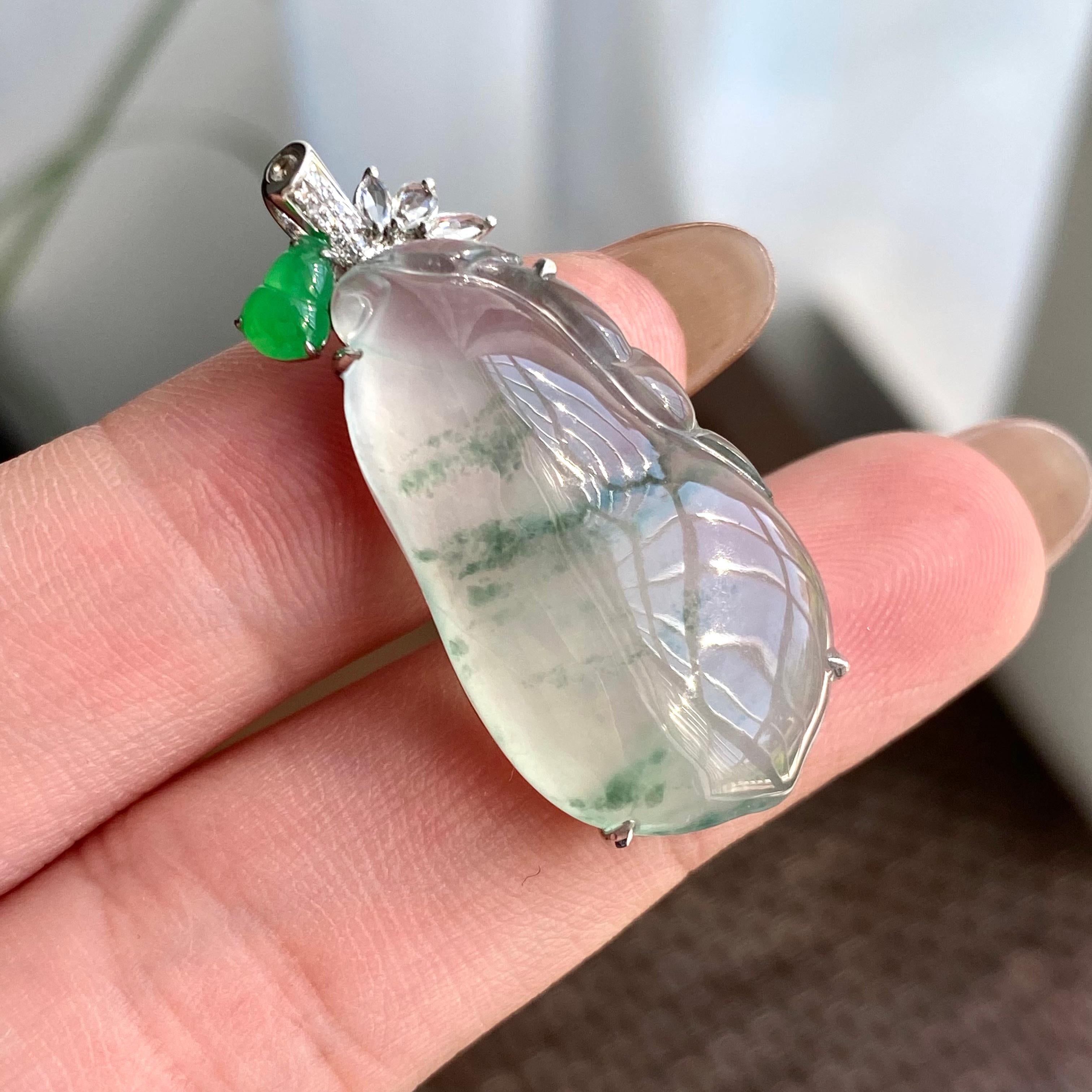 18k金钻镶冰种飘花福瓜吊坠（yc266239）