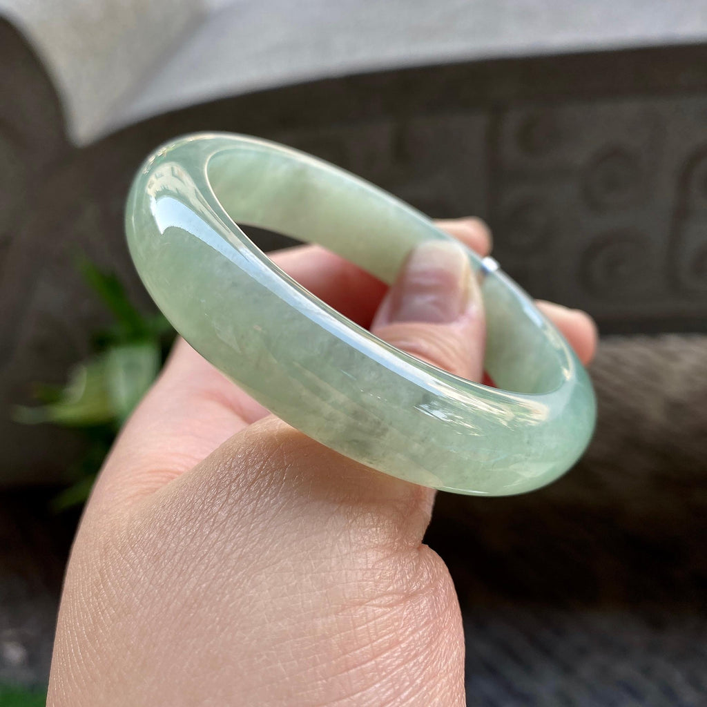 小圈口 糯冰种晴水正圈平安镯53圈口   天然缅甸A货翡翠（yc314489）