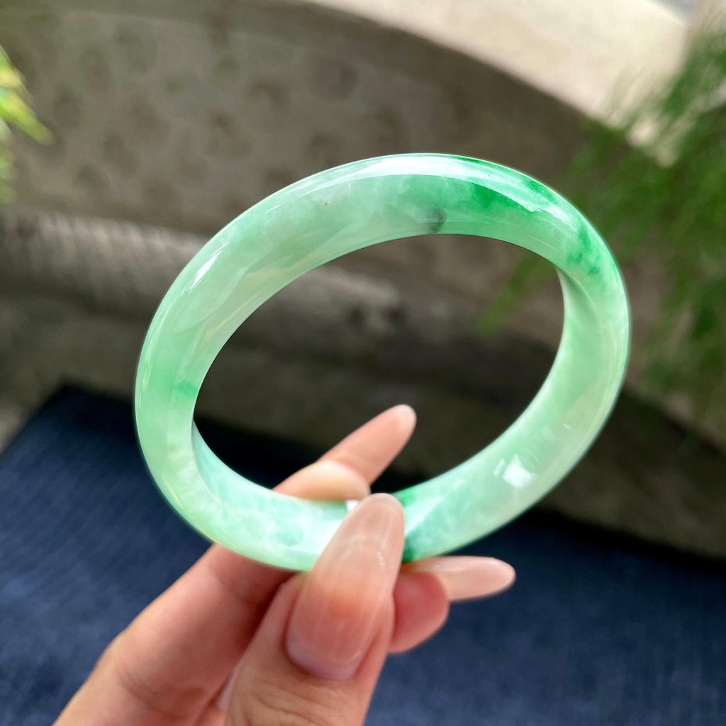 糯种果绿底飘翠绿正圈平安镯 54圈口 天然缅甸A货翡翠（yc530771）