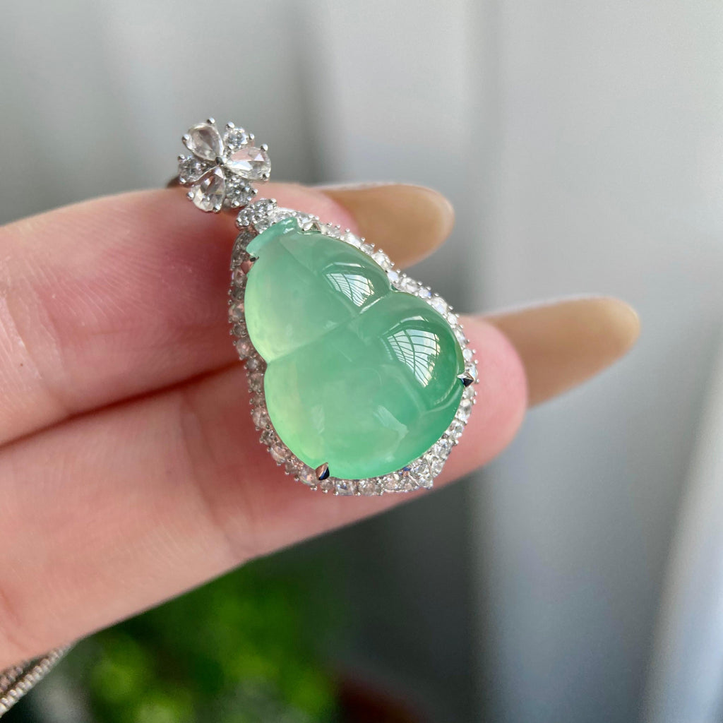 18k金钻镶冰种晴底葫芦吊坠（yc219254）