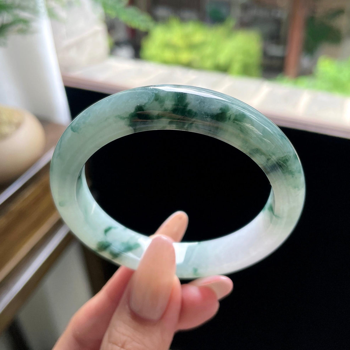 细糯种飘花正圈平安镯 54圈 天然缅甸A货翡翠（yc693146）