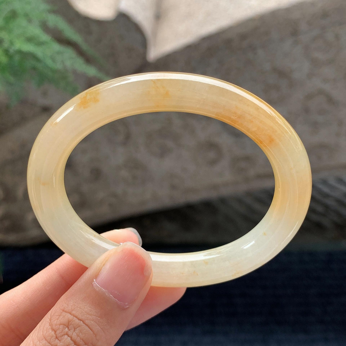 细糯种黄翡贵妃圆条手镯 54.5圈 天然A货缅甸翡翠（yc696433）
