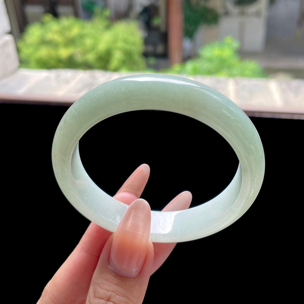 细糯种晴绿色正圈平安镯 55.4圈 天然缅甸A货翡翠（yc524206）