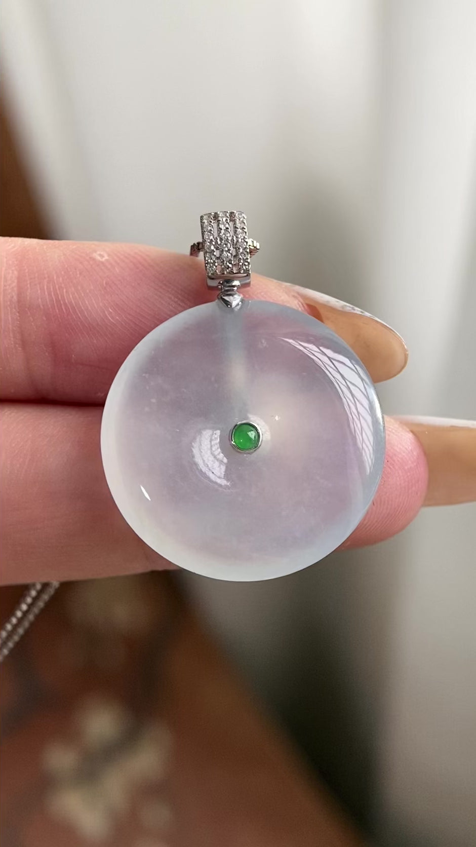 18k金钻镶冰种白月光平安扣吊坠（yc223794）