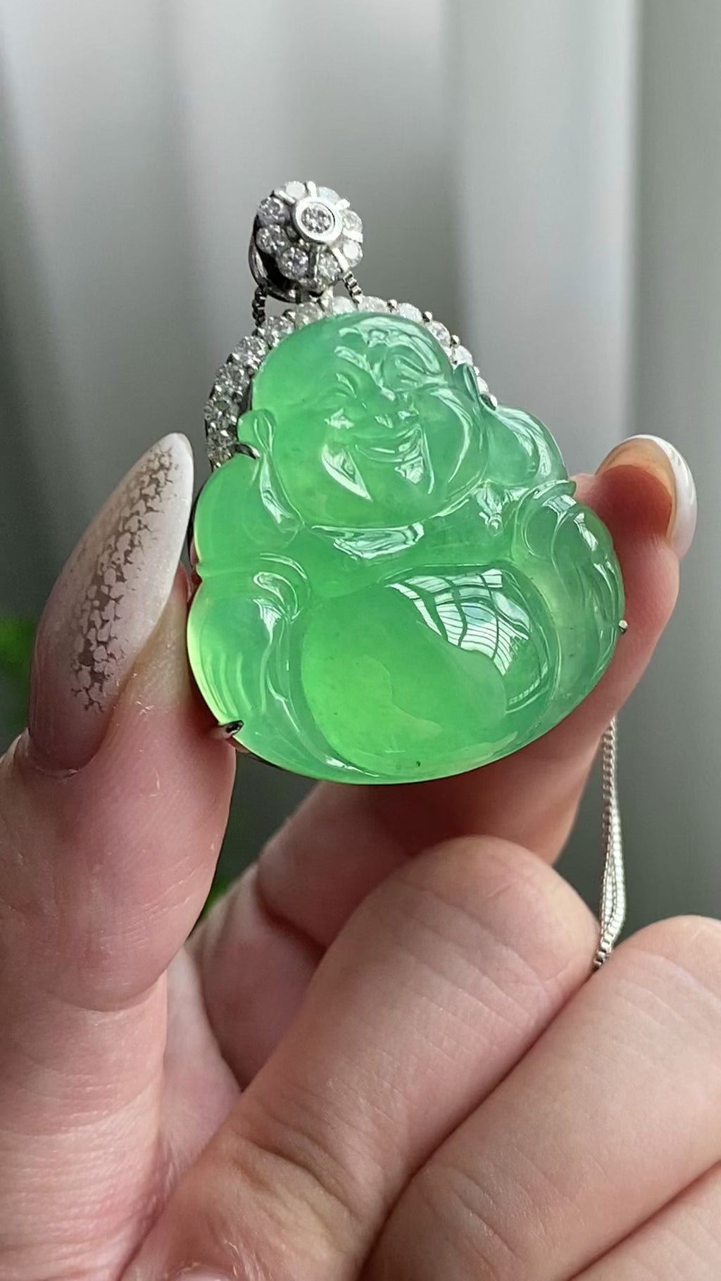 18k金钻镶冰种满绿佛公吊坠（yc206284）