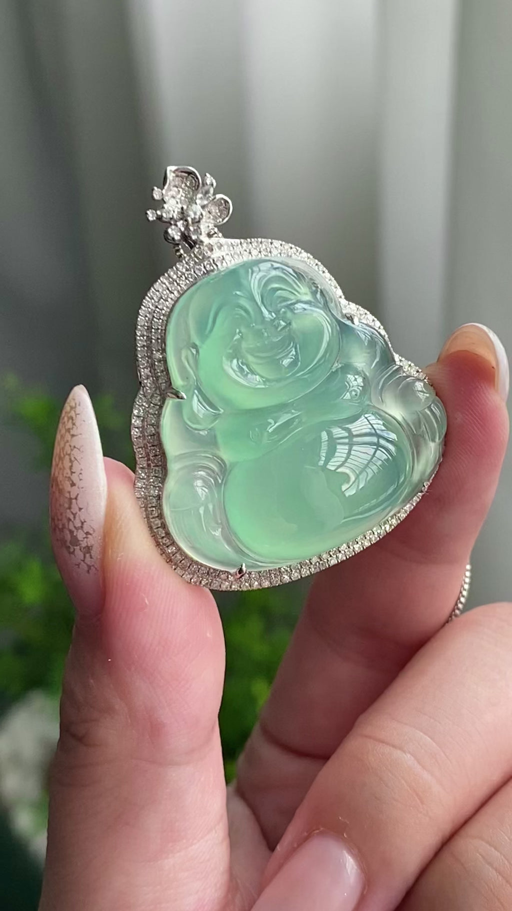 18k金钻镶冰种晴底佛公吊坠（yc206342）