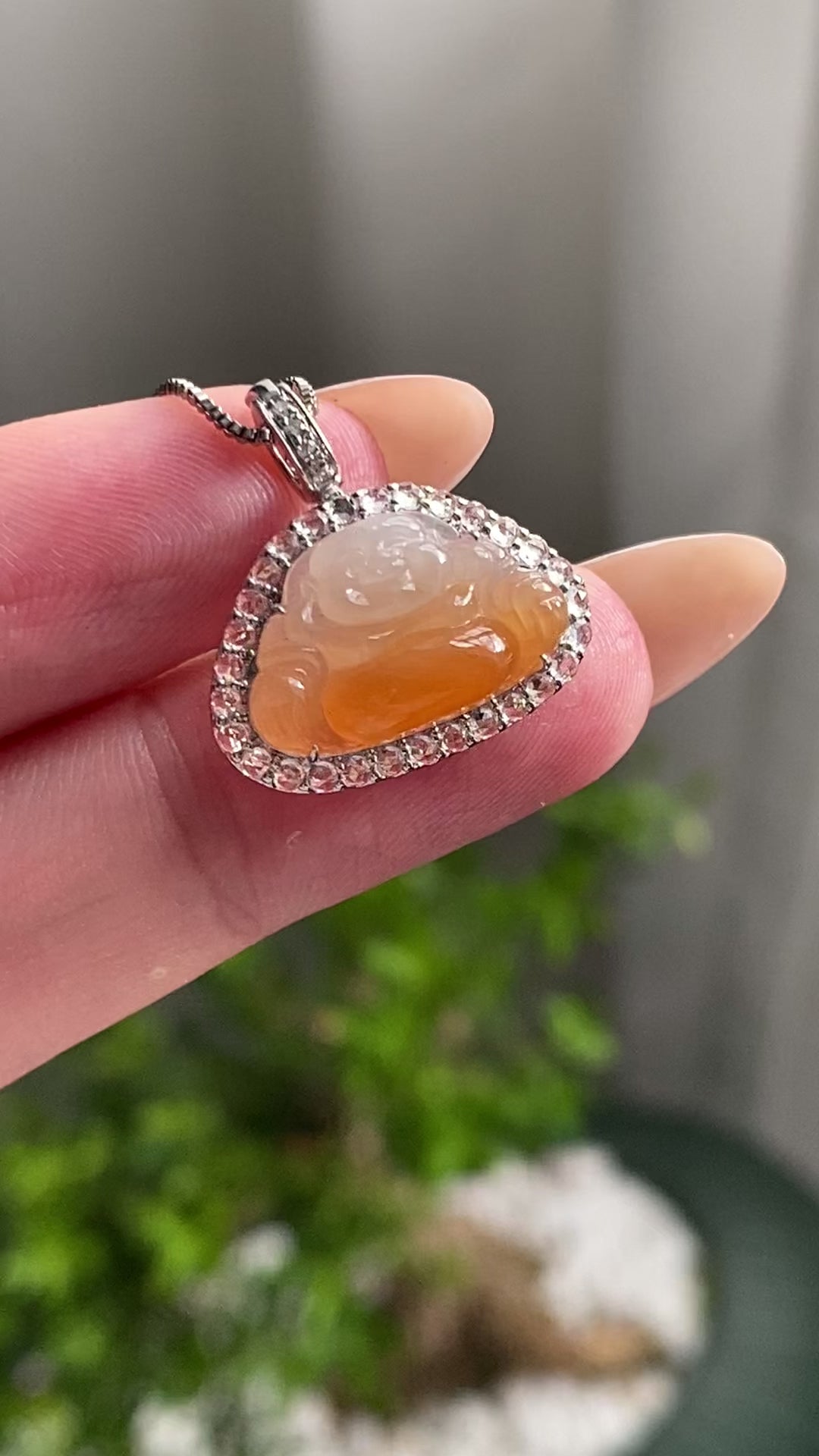 18k金钻镶冰种黄翡佛公吊坠（yc204876）