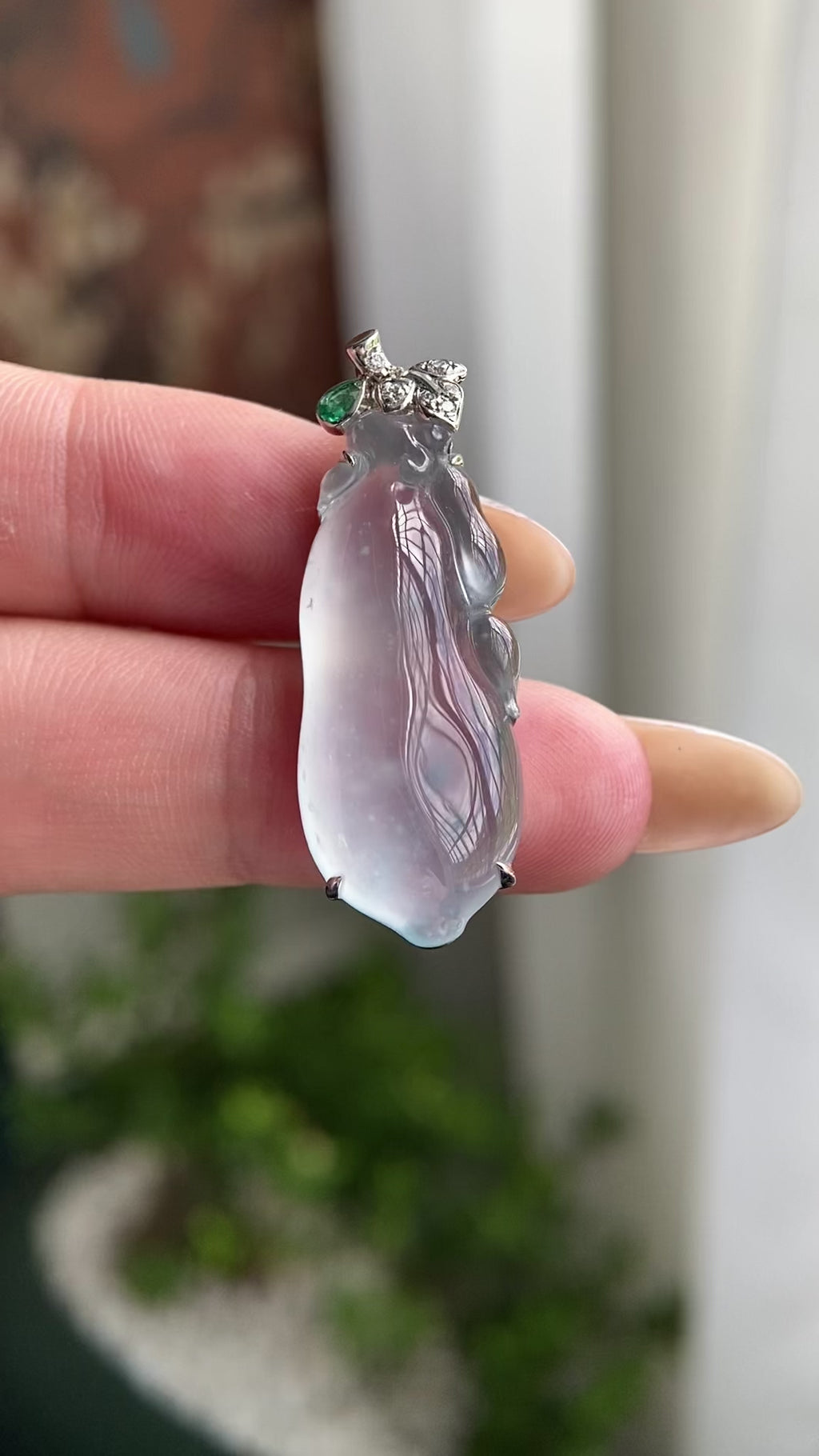 18k金钻镶高冰种飘花福瓜吊坠（yc209898）