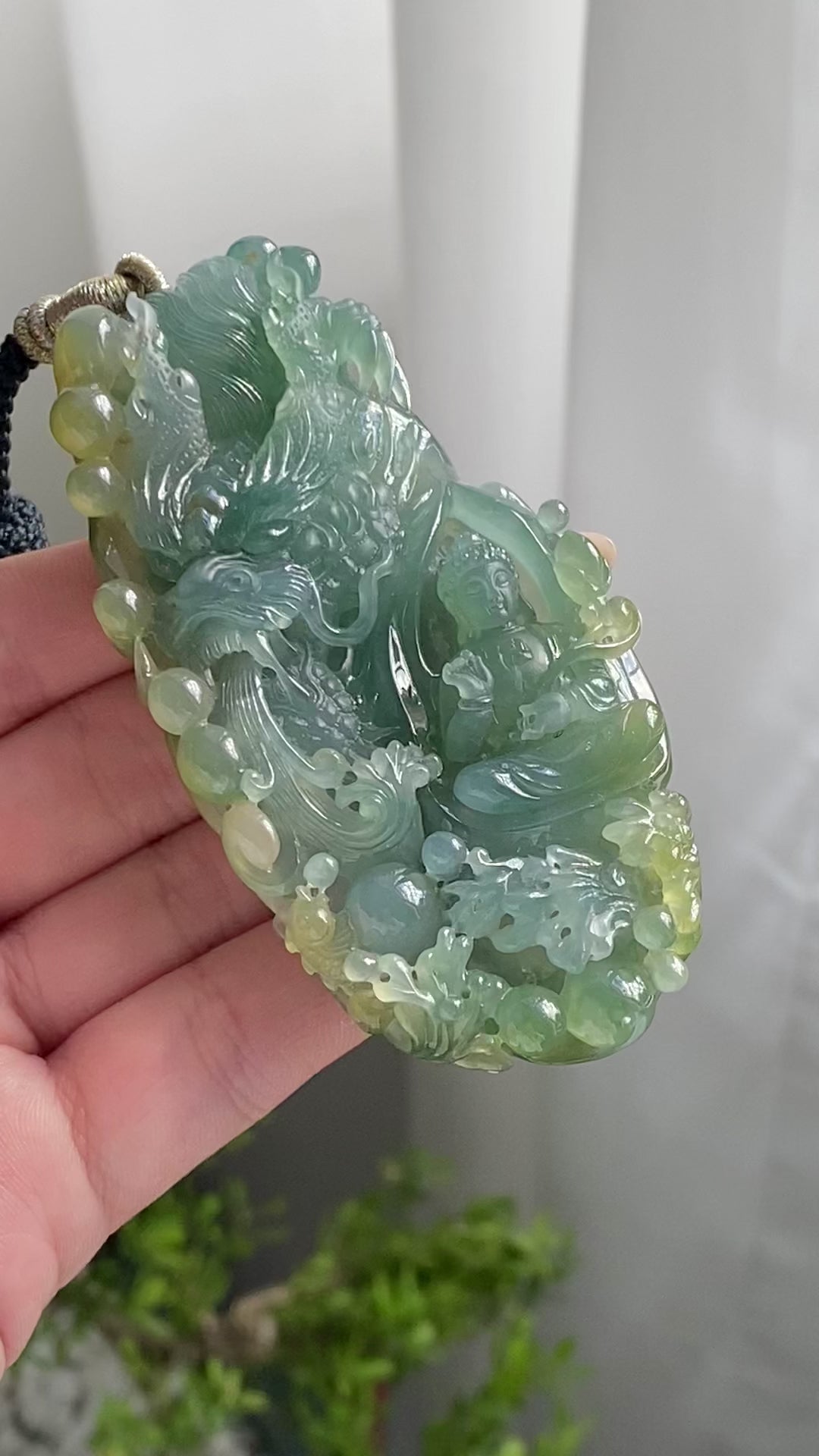 糯冰种双彩神龙护主牌吊坠（yc214691）