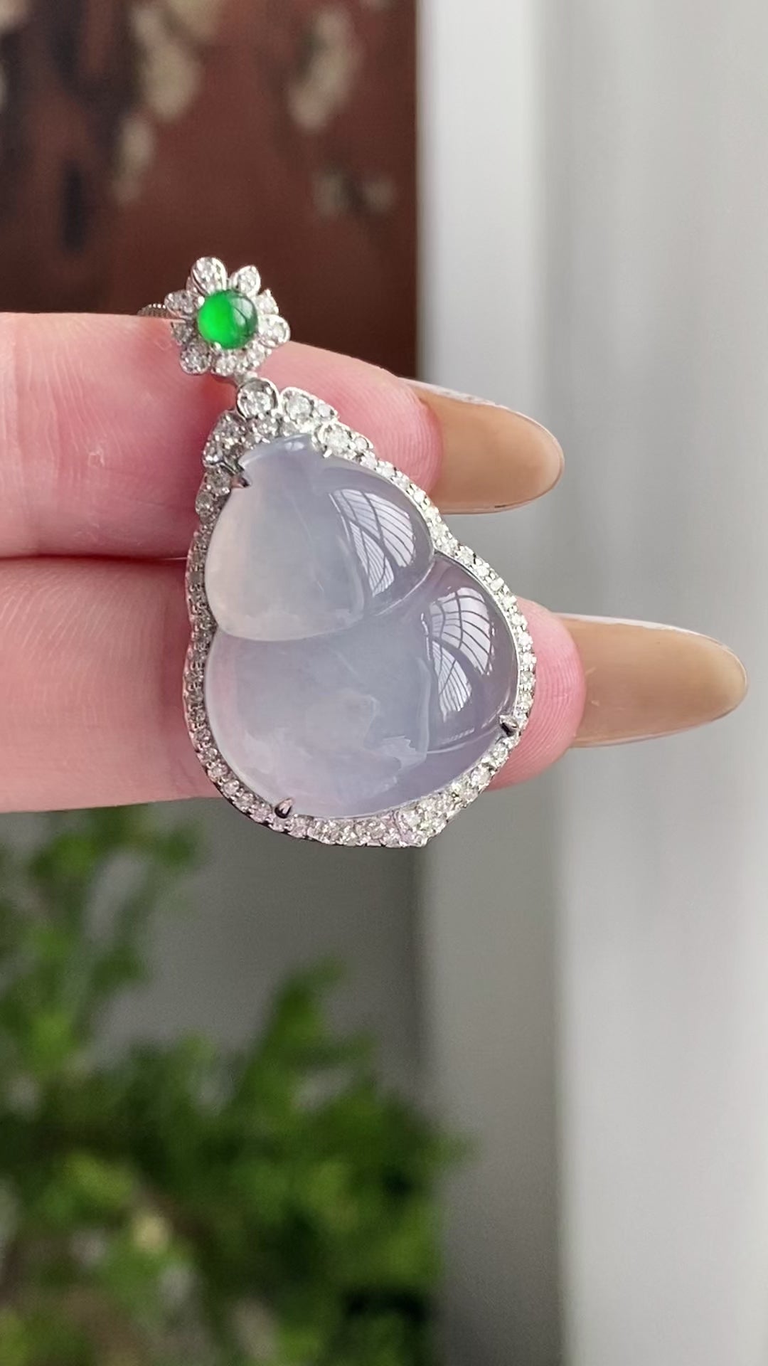 18k金钻镶冰种蓝底葫芦吊坠（yc223114）