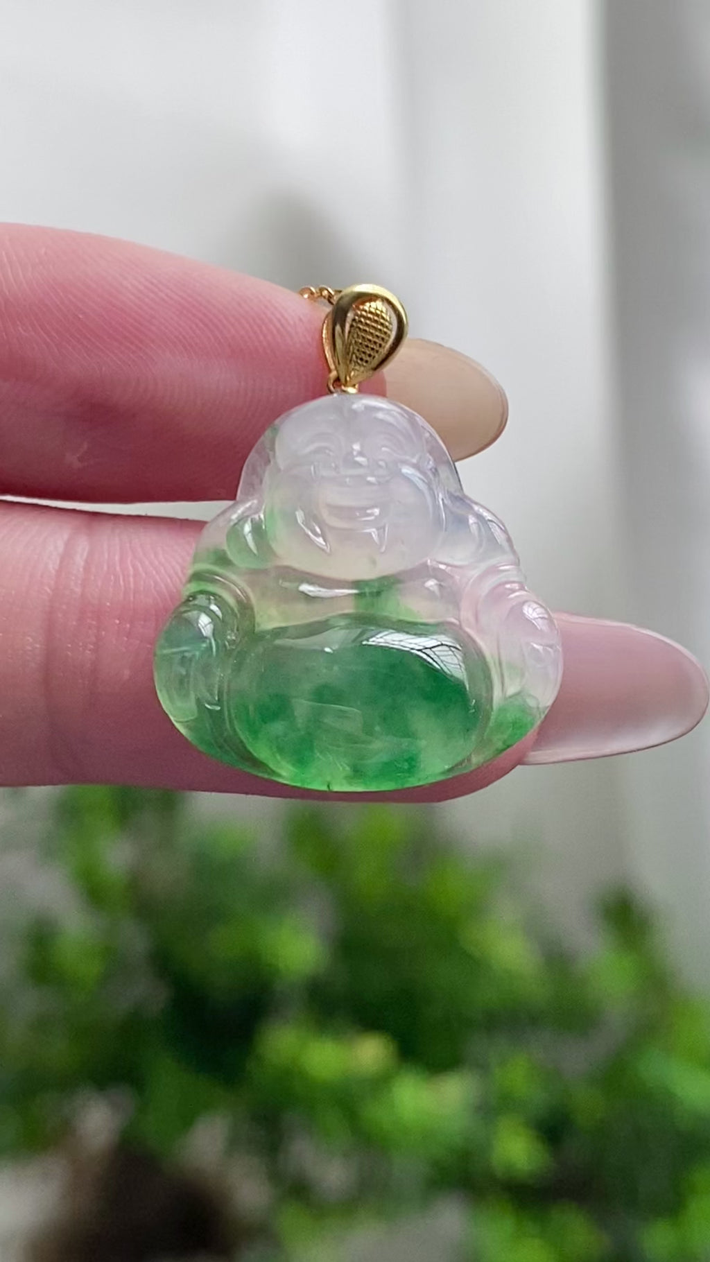 18k金镶冰种飘花佛公吊坠（yc200357）