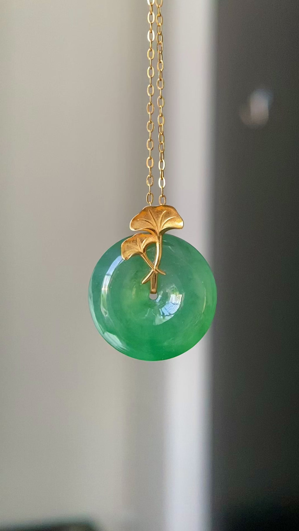 18k金镶冰种满绿平安扣吊坠（yc219251）