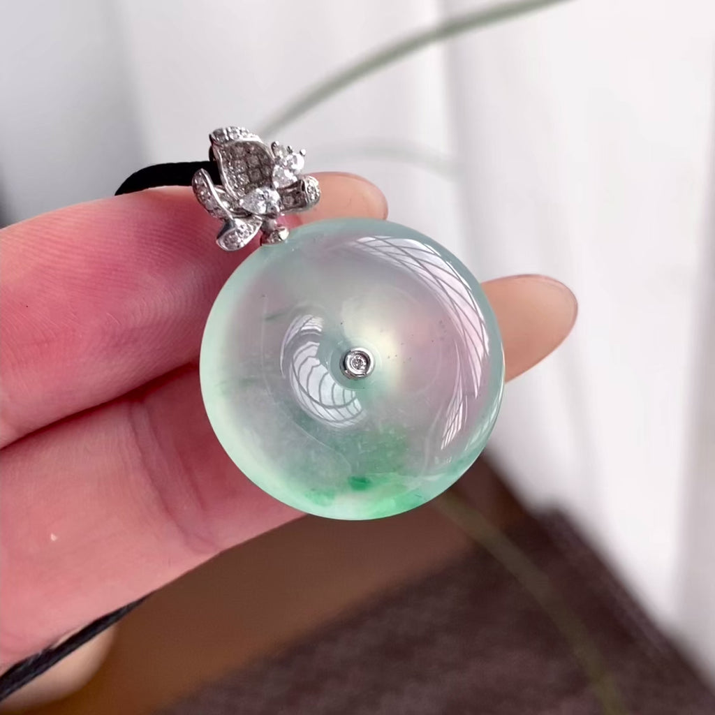 18k金钻镶冰种飘花平安扣吊坠（yc250329）