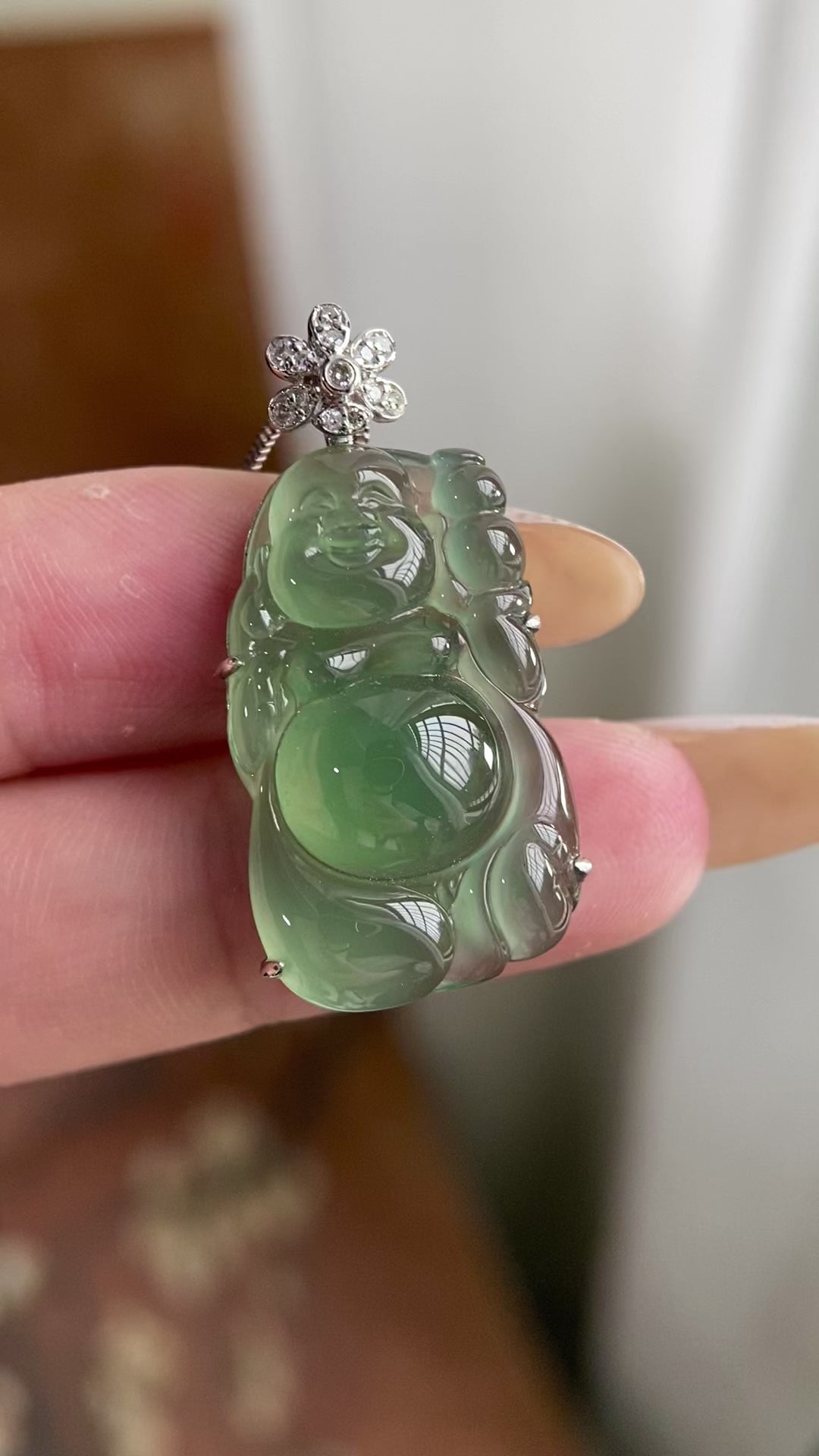 18k金钻镶冰种湖水绿财神吊坠（yc223792）