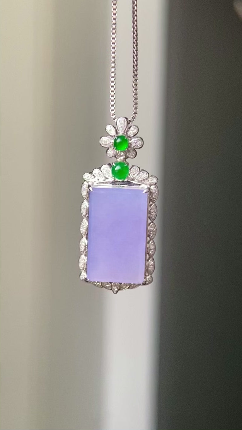 18k金钻镶冰种紫罗兰无事牌吊坠（yc216840）
