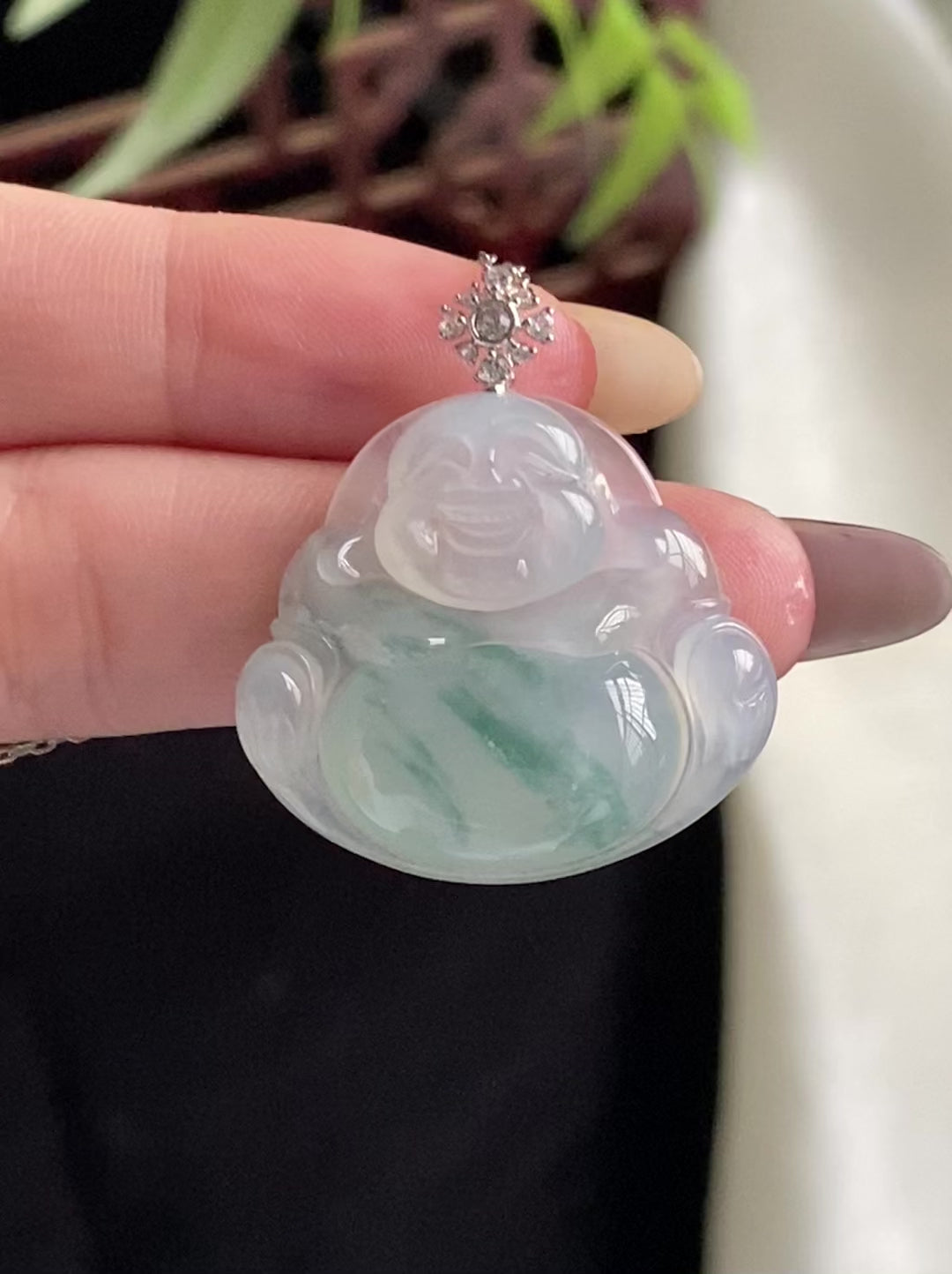 18k金钻镶冰种飘花佛公吊坠（yc197329）