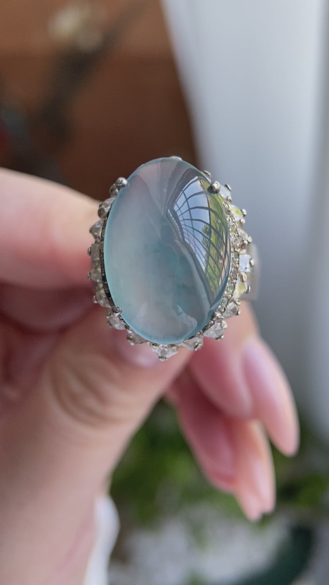 冰种蓝底鸽子蛋戒面裸石（yc234324）