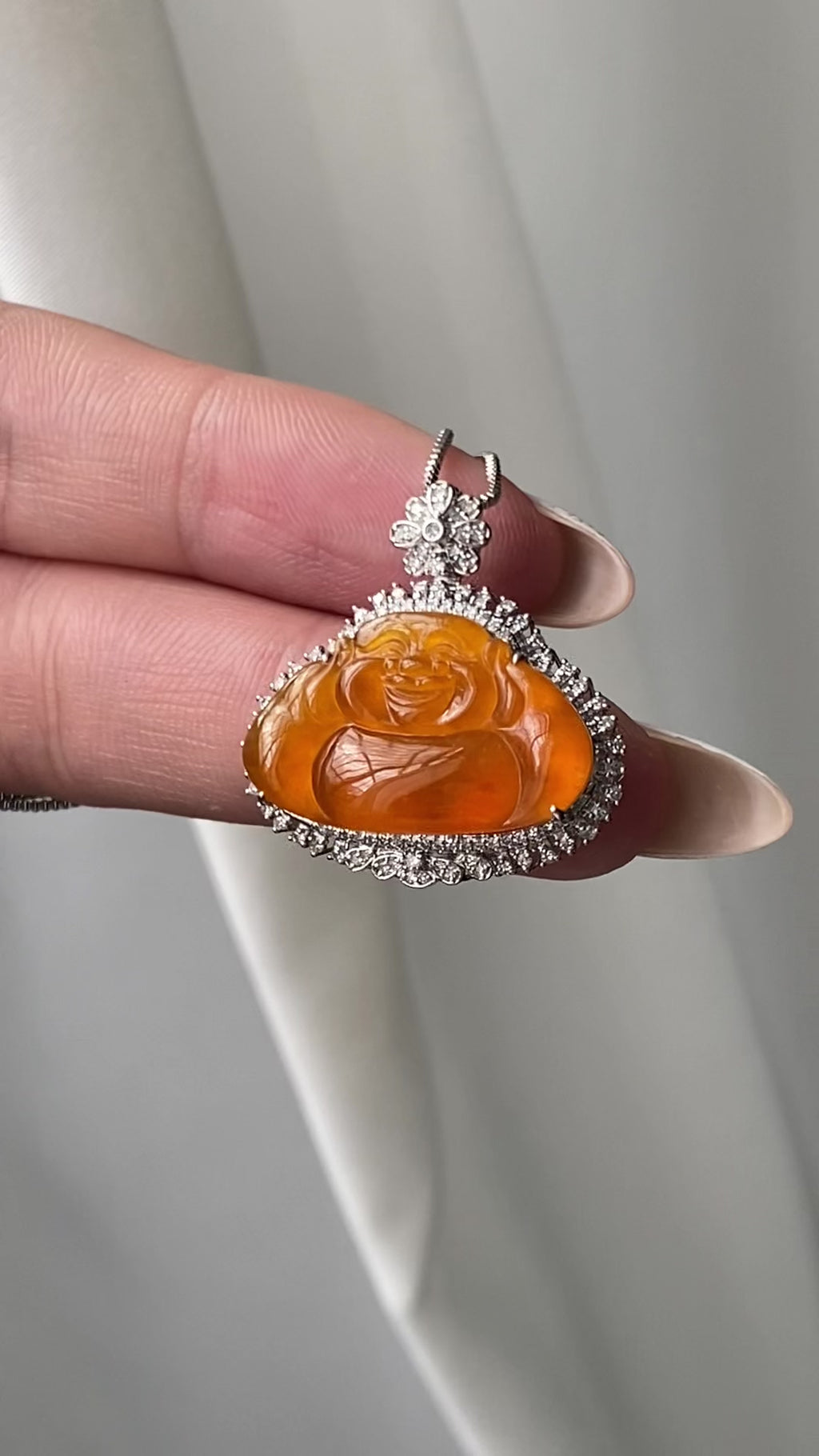 18k金钻镶冰种黄翡佛公吊坠（yc204868）