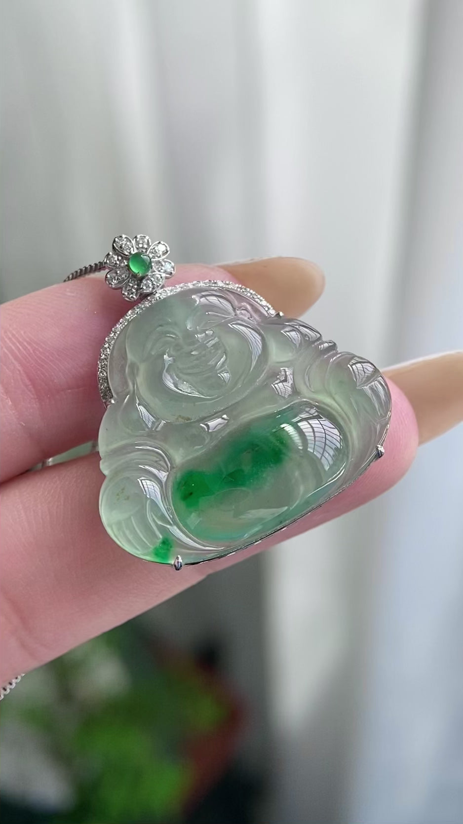 18k金钻镶冰种飘花佛公吊坠（yc217219）