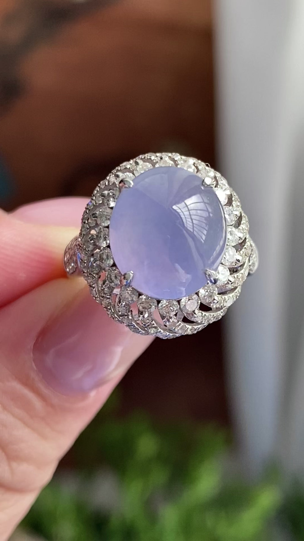 18k金钻镶冰种紫罗兰蛋面戒指（yc235140）