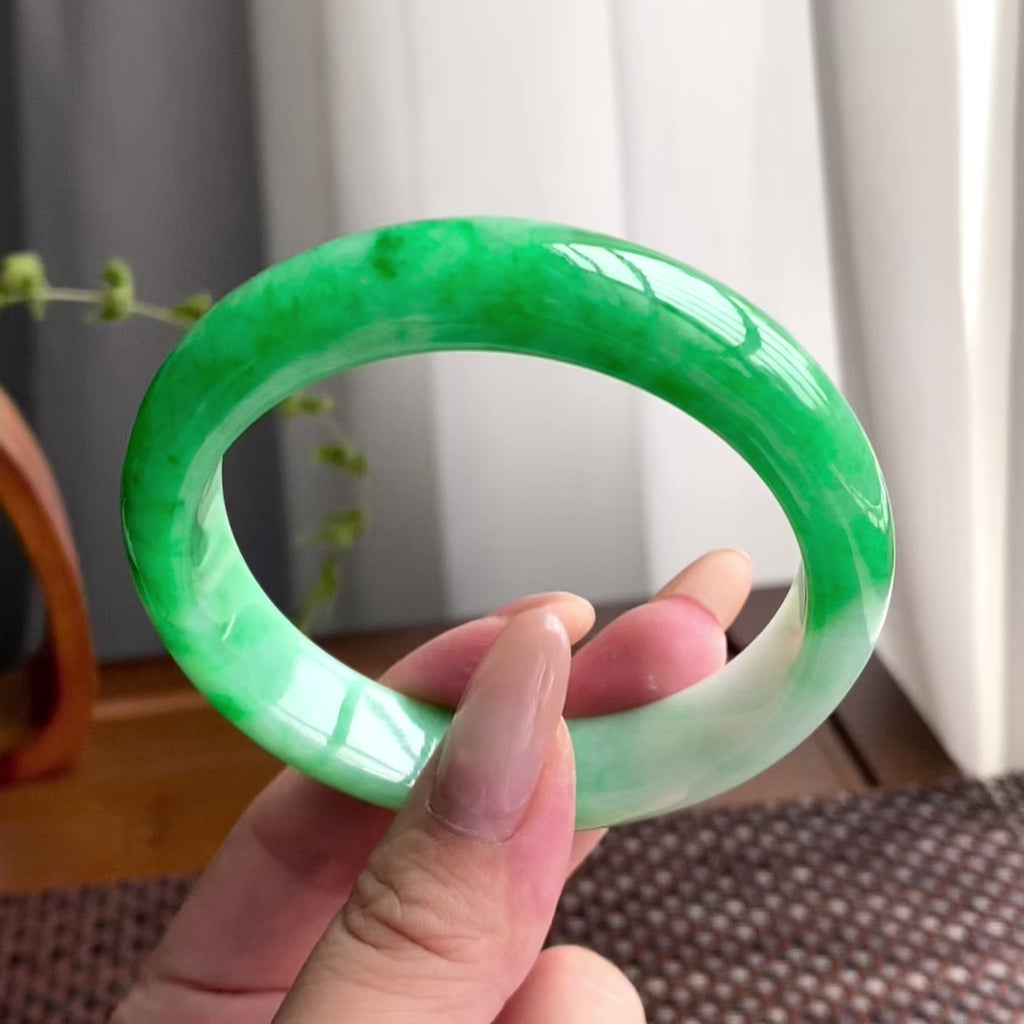 细糯种阳绿平安镯（57圈）（yc247432）