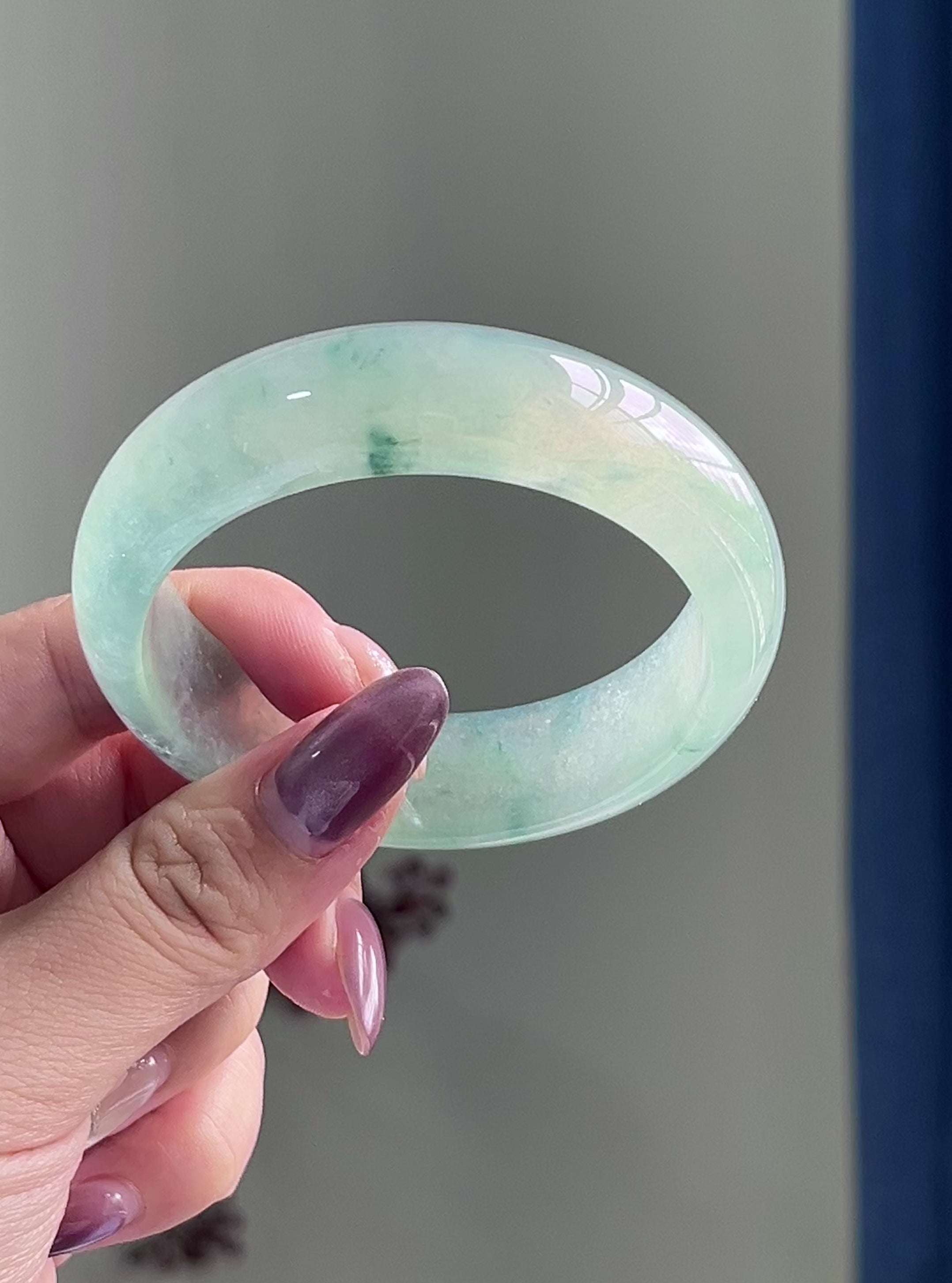 冰种飘花宽版轮胎镯（55圈）（yc197809）