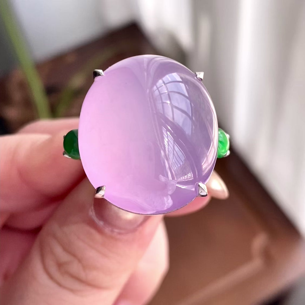 18k金钻镶冰种粉春紫鸽子蛋戒指（yc258281）