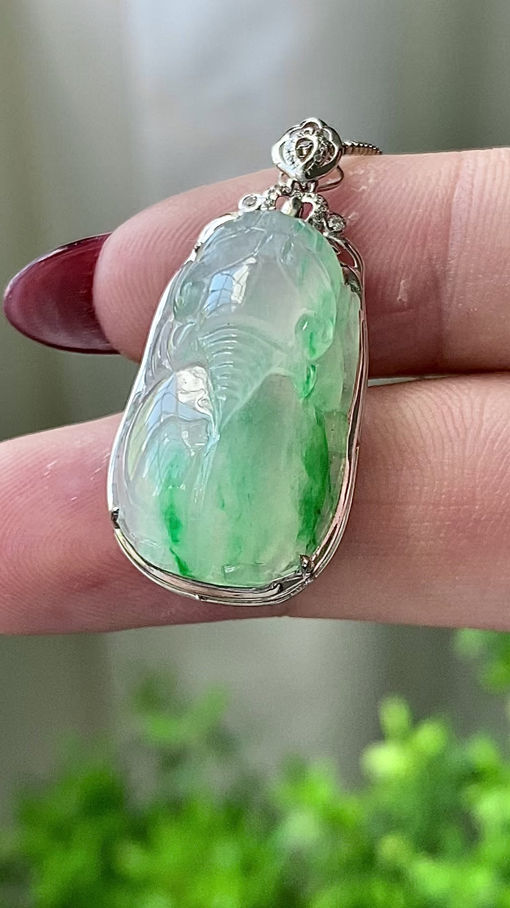 18k金钻镶冰种飘花貔貅吊坠（yc204842）