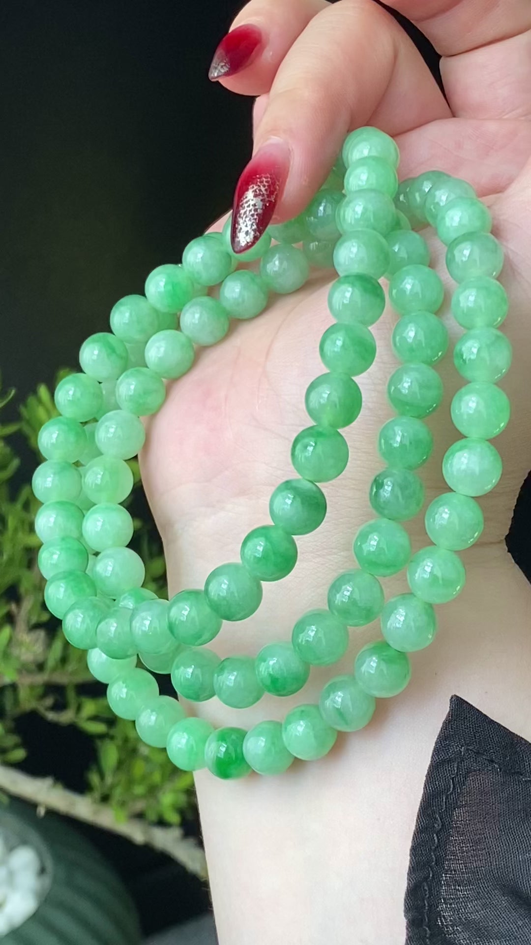 糯冰种满绿珠链（90颗）（yc213105）