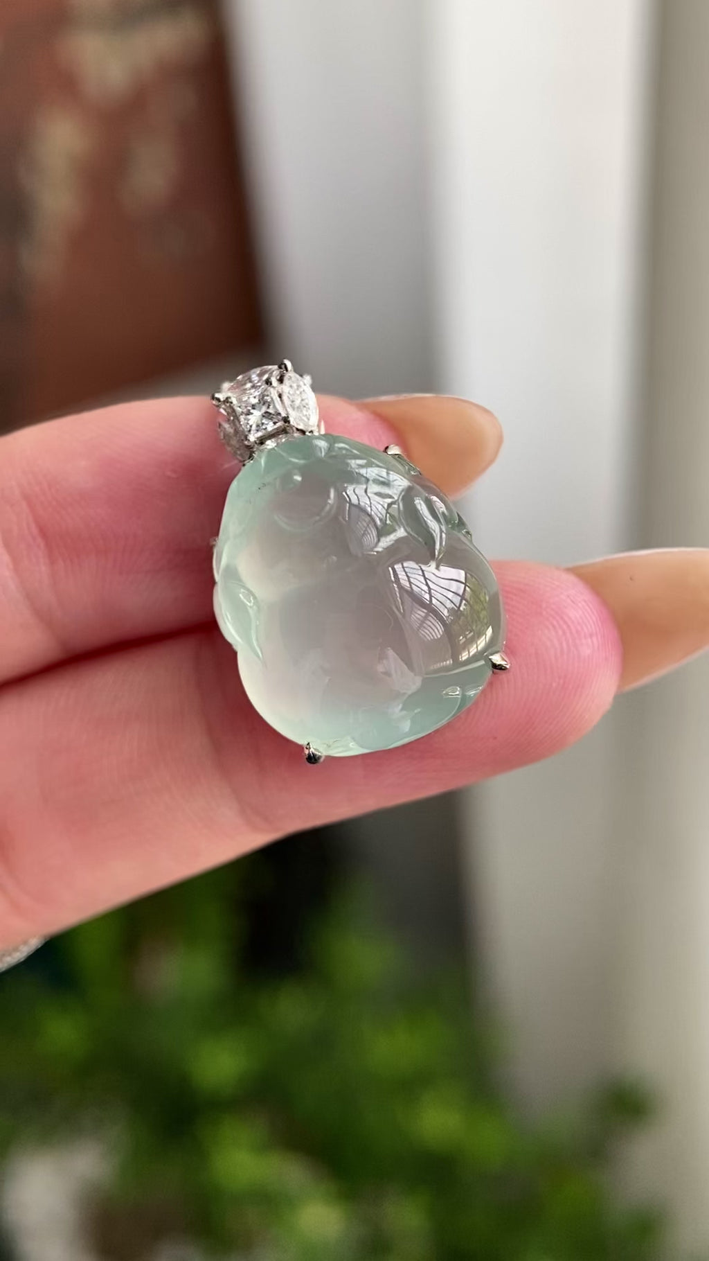 18k金钻镶冰种晴底貔貅吊坠（yc209938）