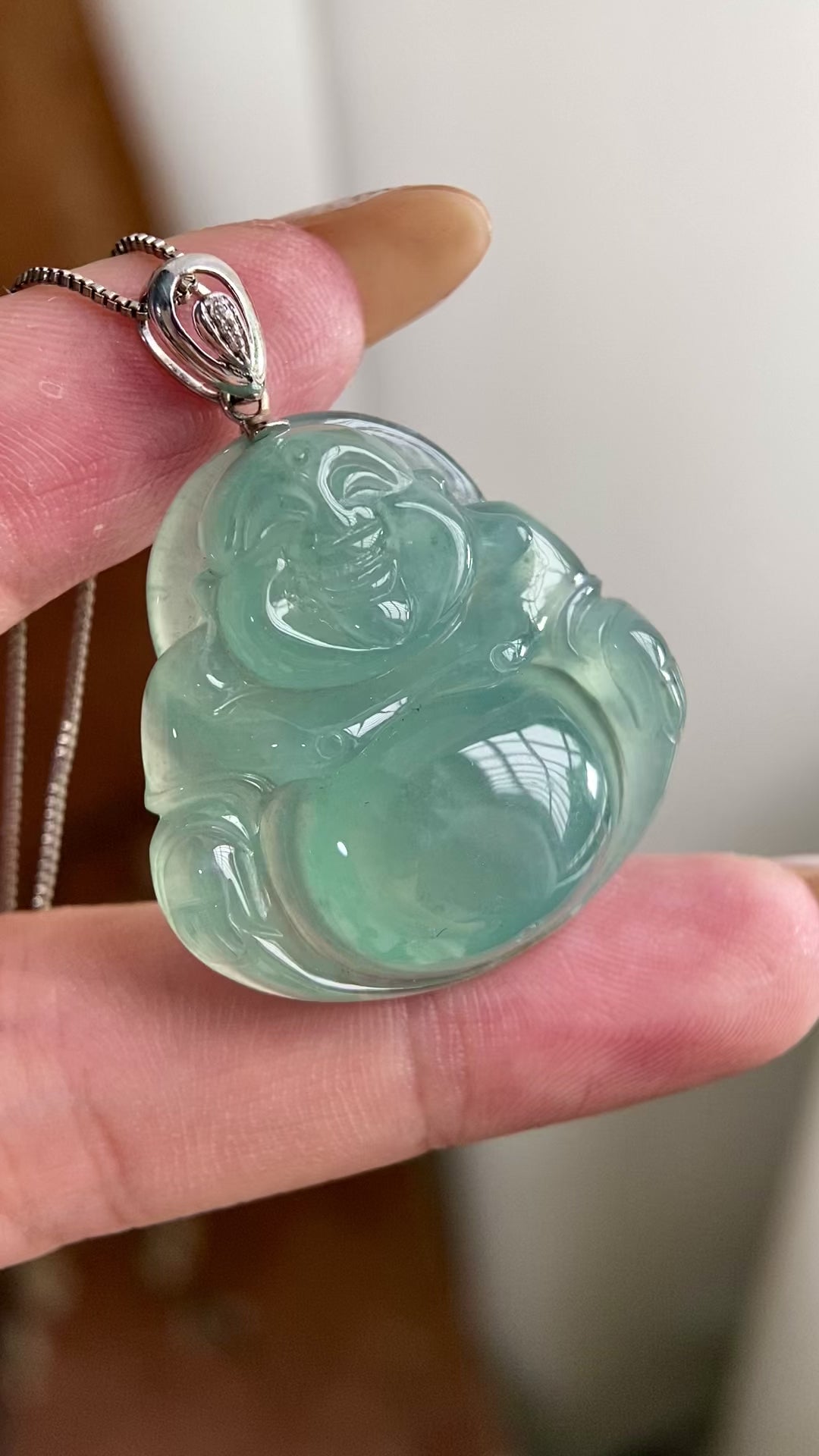 18k金钻镶冰种蓝底佛公吊坠（yc223796）