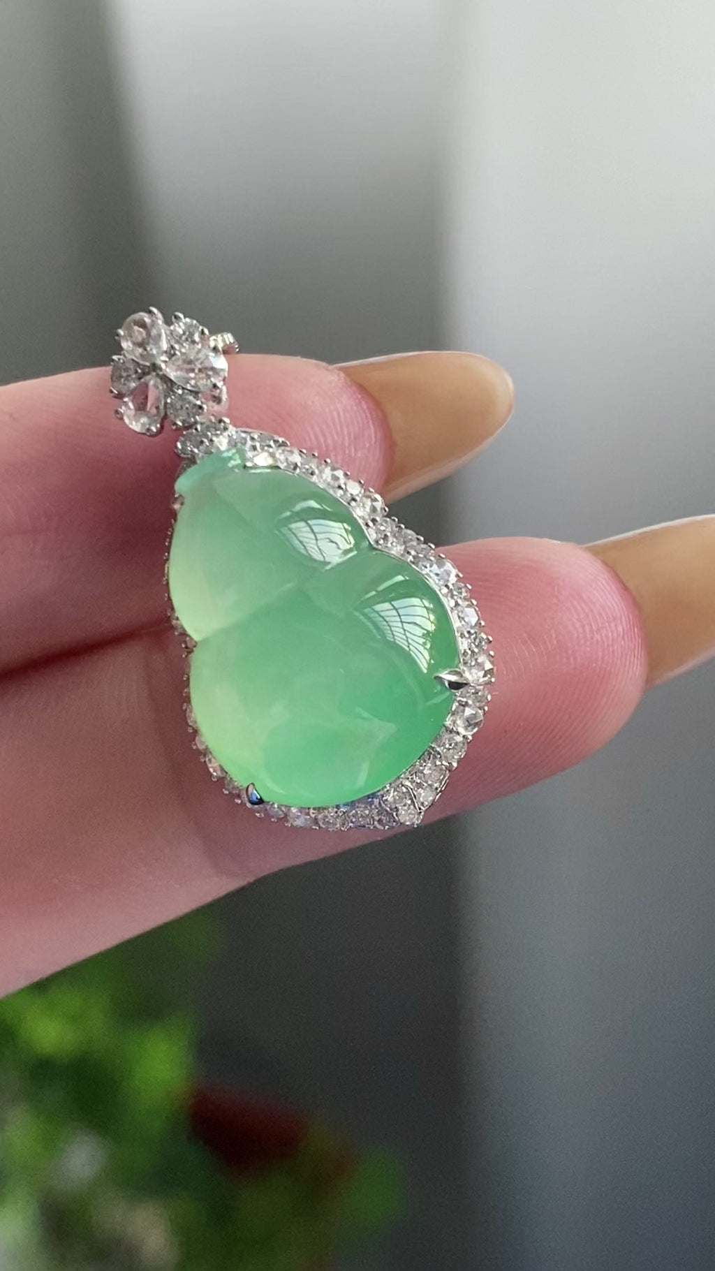 18k金钻镶冰种晴底葫芦吊坠（yc219254）