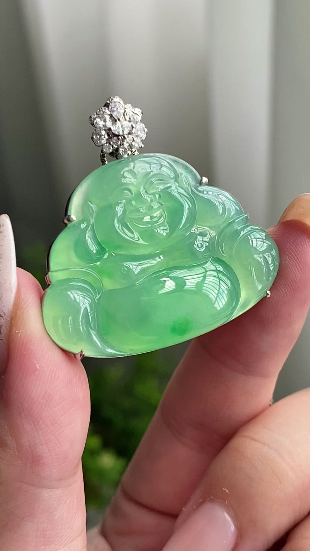 18k金钻镶冰种满绿佛公吊坠（yc206477）