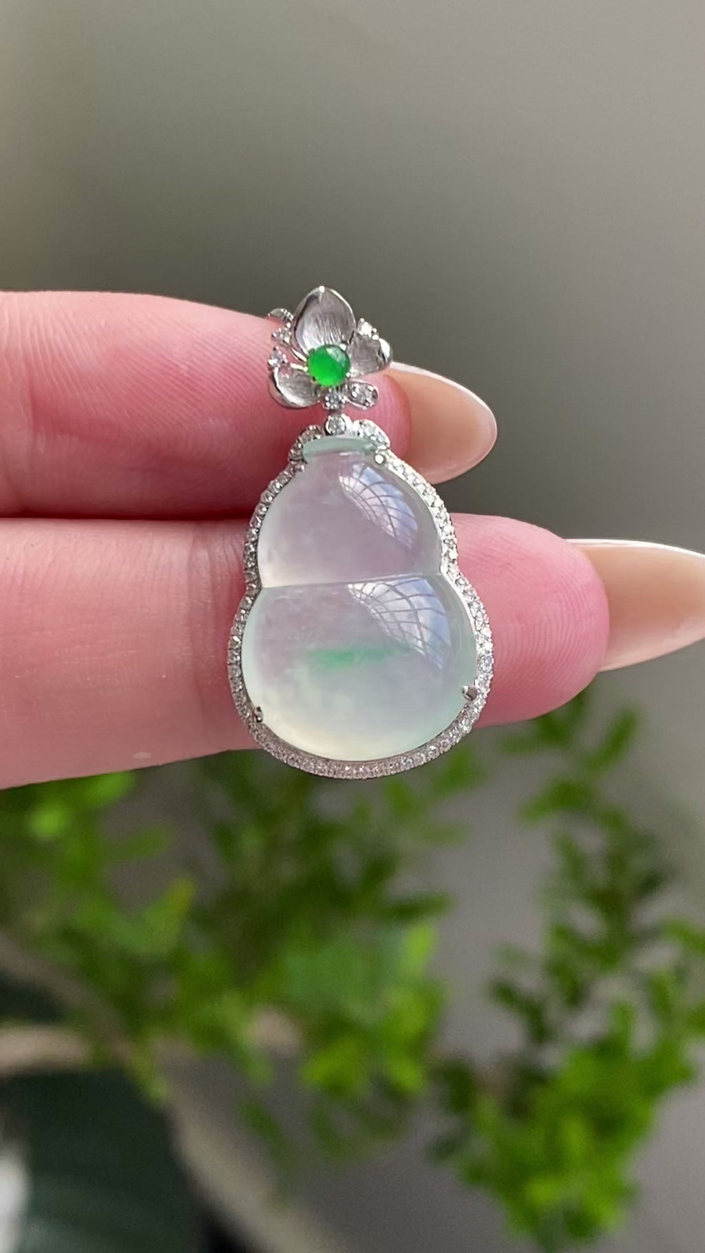 18k金钻镶冰种飘花葫芦吊坠（yc204465）