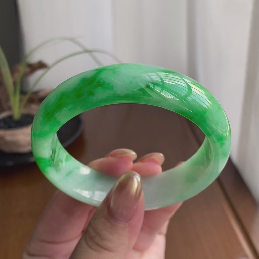 细糯种辣阳绿色花平安镯（56圈）（yc258987）