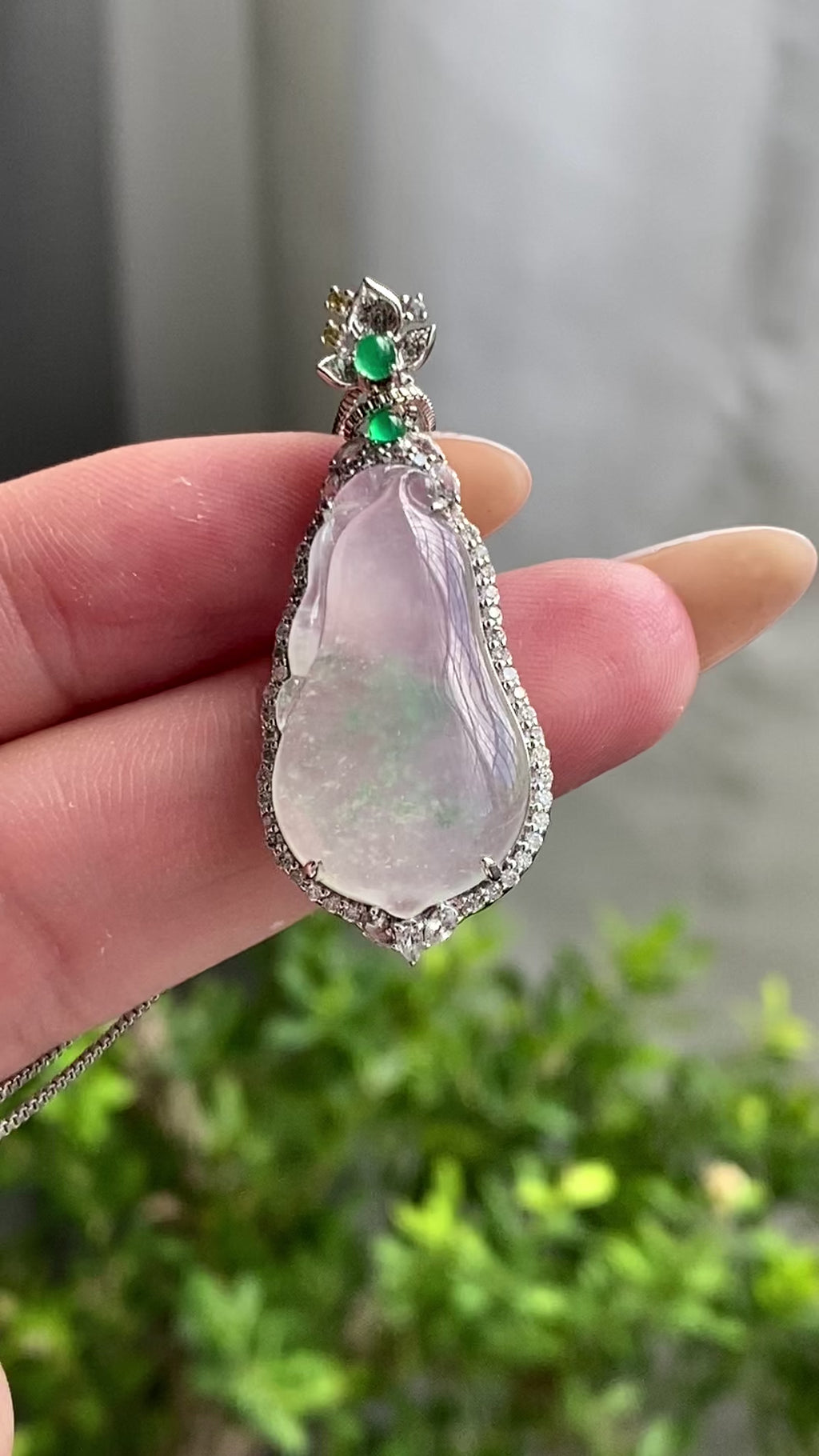 18k金钻镶冰种飘花福瓜吊坠（yc204539）