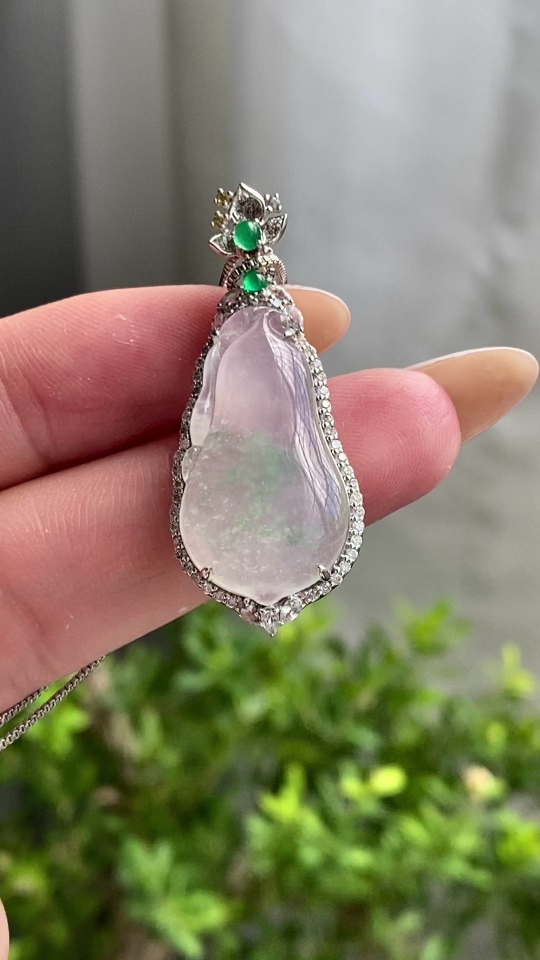 18k金钻镶冰种飘花福瓜吊坠（yc204539）