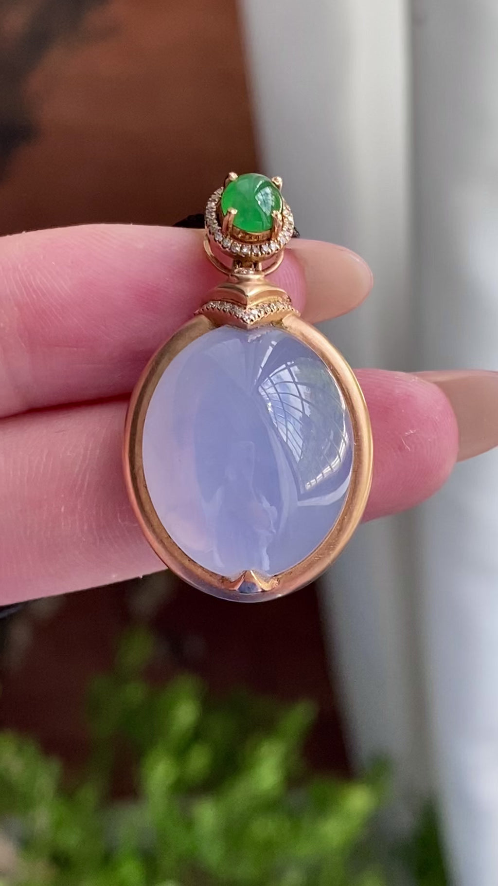 18k金镶冰种鸽子蛋紫罗兰吊坠（yc235116）