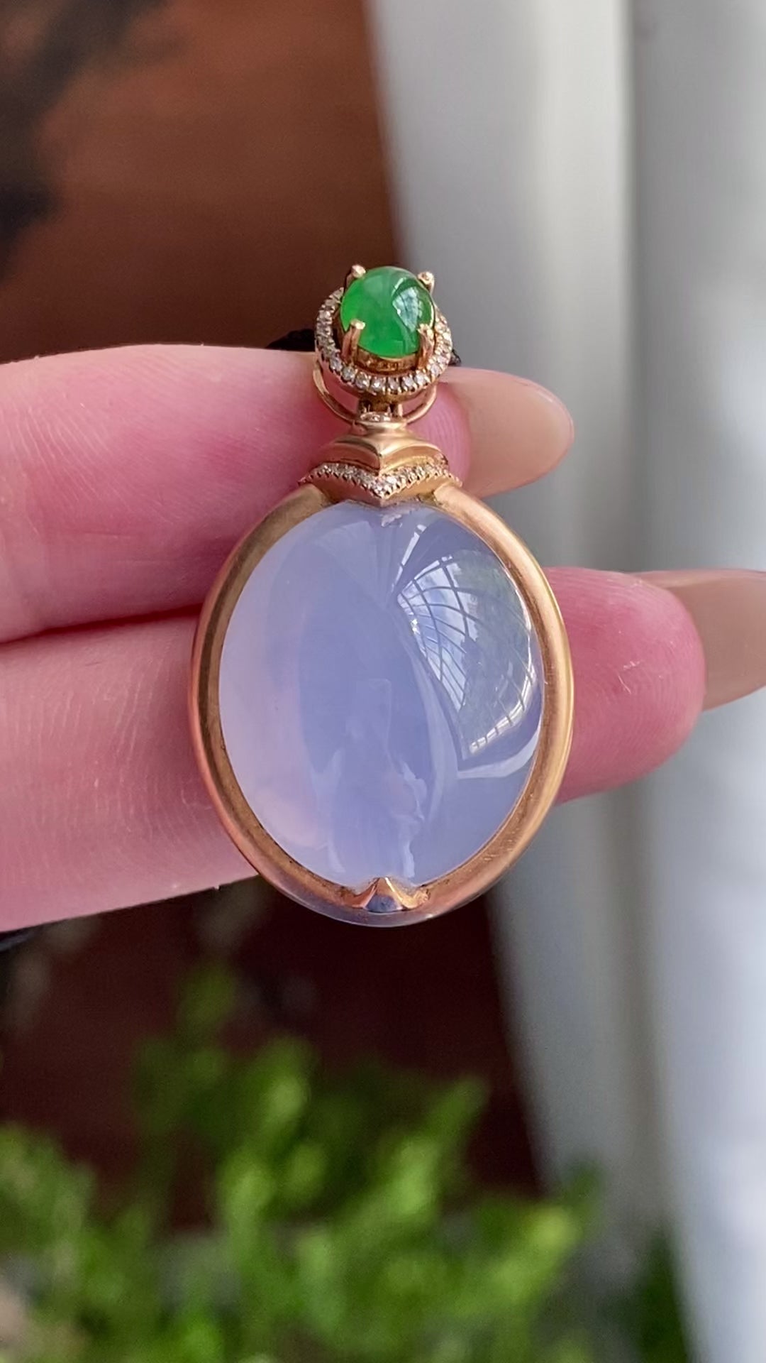 18k金镶冰种鸽子蛋紫罗兰吊坠（yc235116）