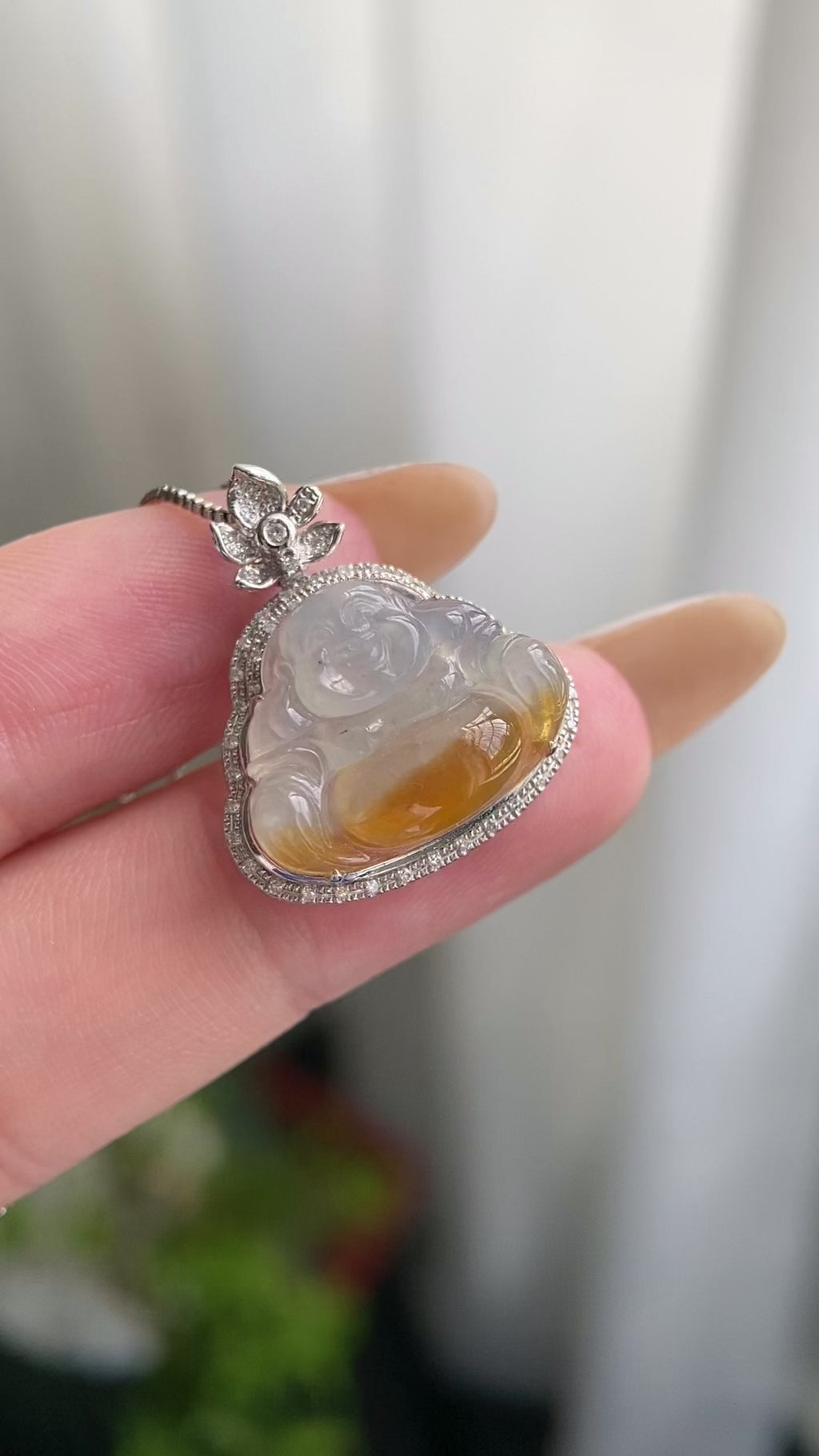 18k金钻镶冰种黄翡佛公吊坠（yc217186）