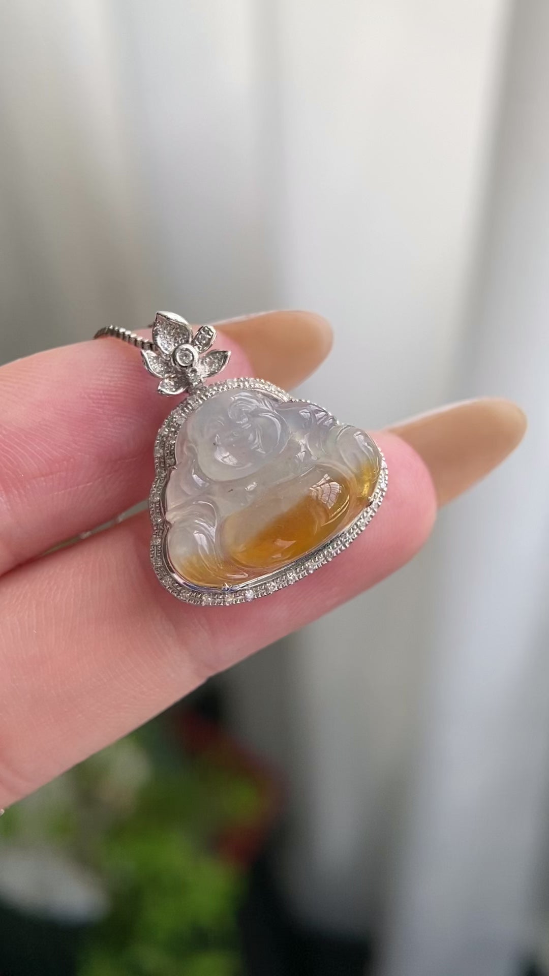 18k金钻镶冰种黄翡佛公吊坠（yc217186）