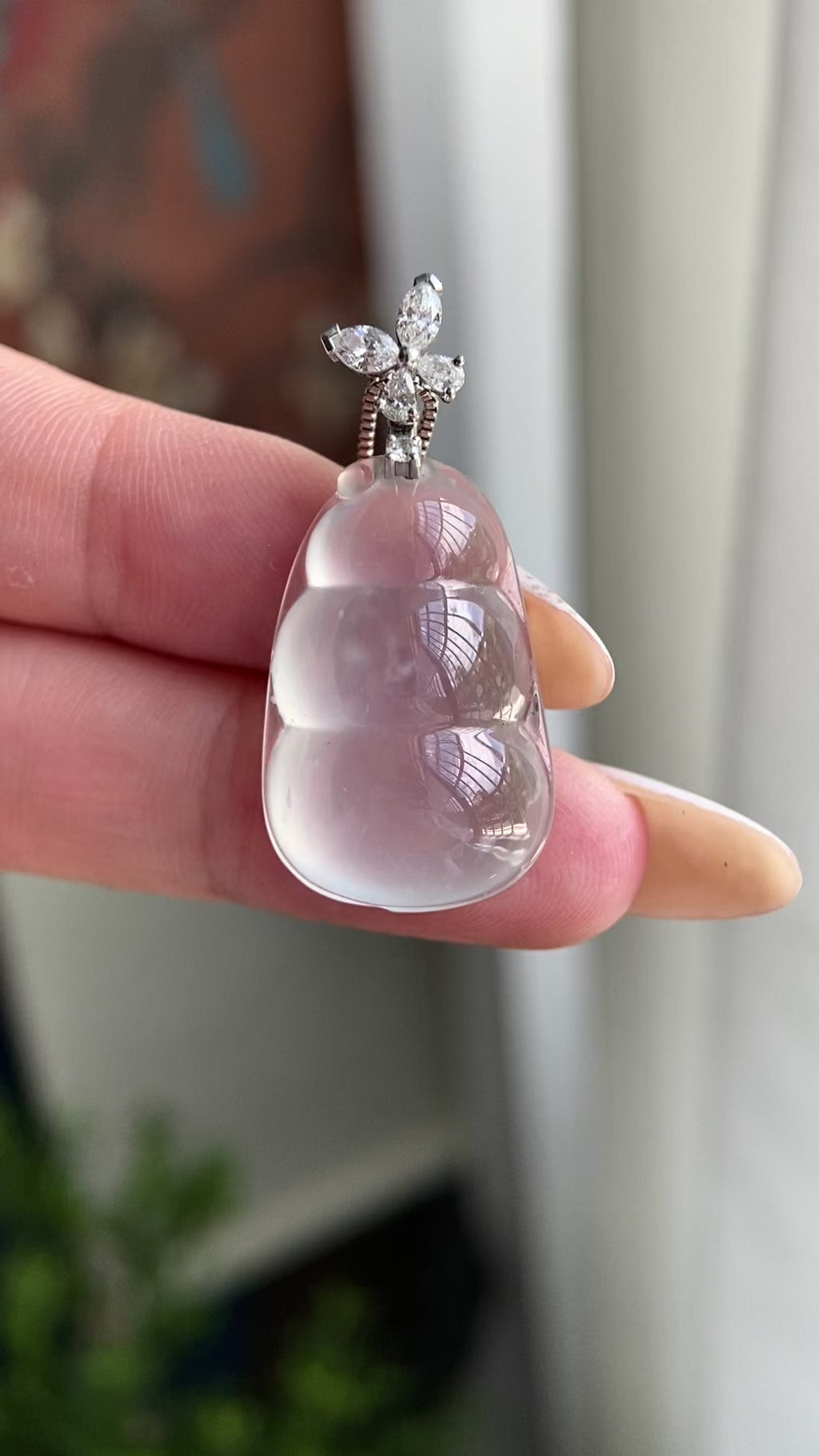 18k金钻镶高冰种雪花棉福豆吊坠（yc209944）