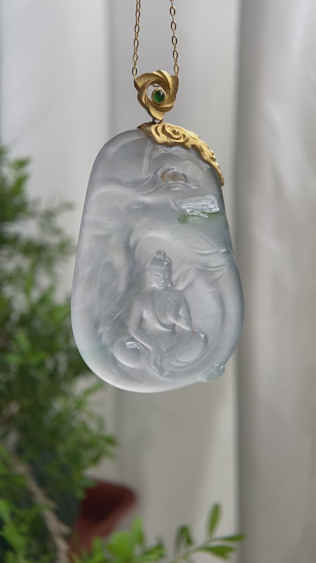 18k金镶冰种飘花悟道牌吊坠（yc216340）