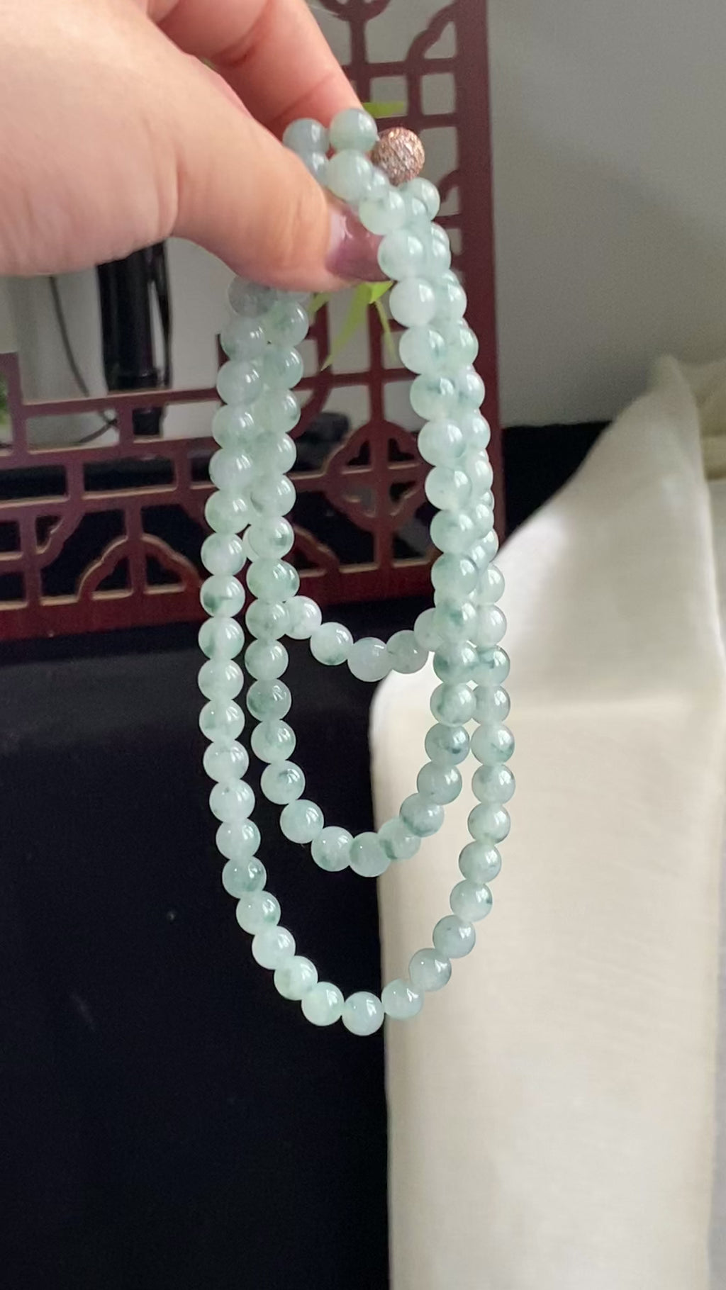 糯冰种飘花珠链（108颗）（yc196863）