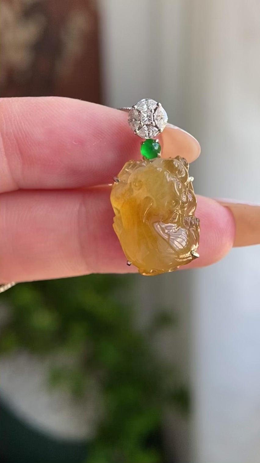 18k金钻镶冰种黄翡貔貅吊坠（yc209945）