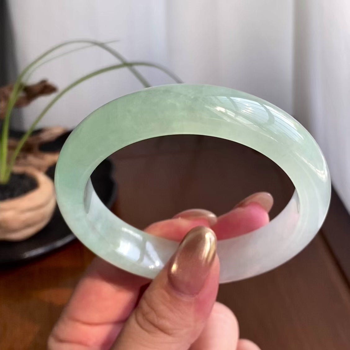 糯冰种半山水平安镯（56圈）（yc259104）